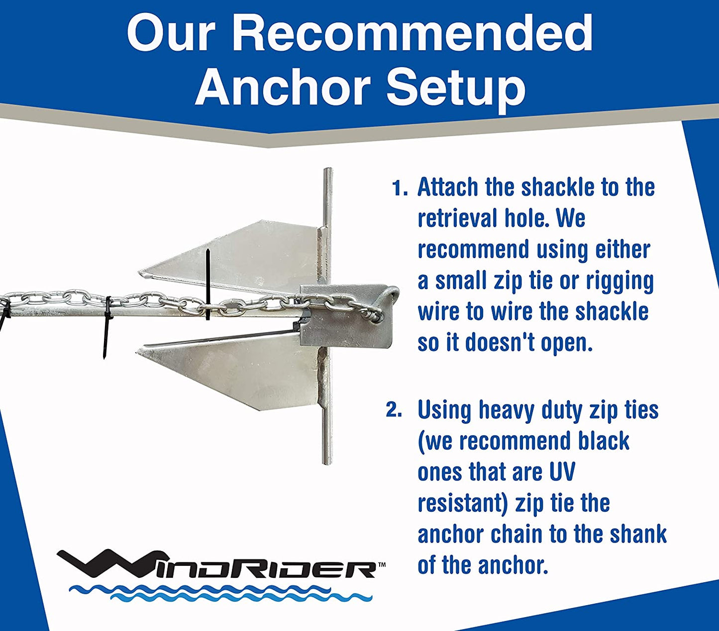 WindRider Boat Anchor Kits | Includes Galvanized Fluke Anchor, Rope, Shackles, Chain