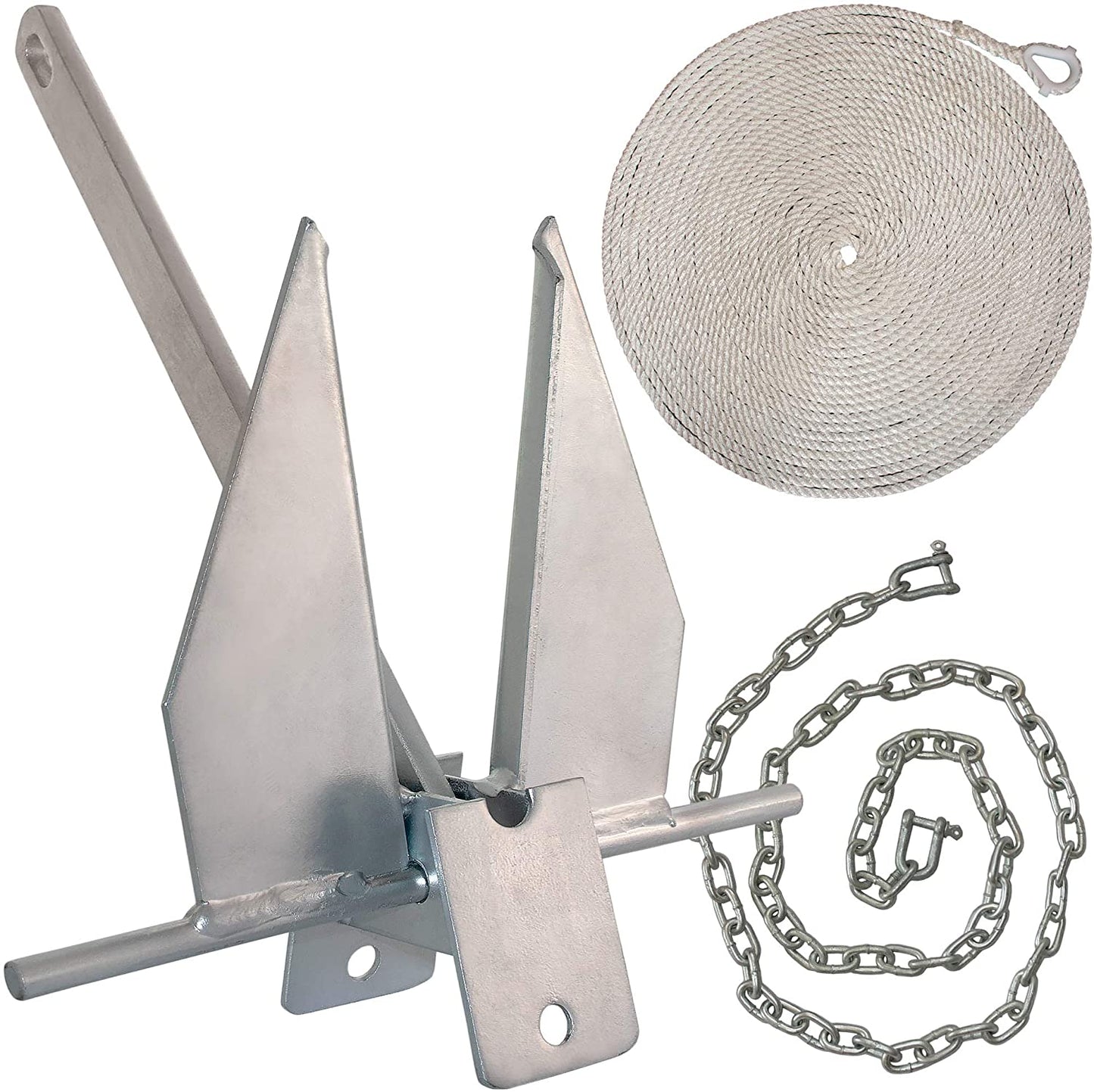WindRider Boat Anchor Kits | Includes Galvanized Fluke Anchor, Rope, Shackles, Chain